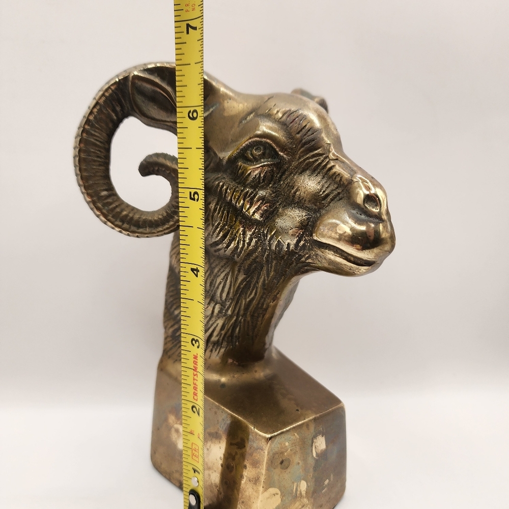 Vintage Brass Ram Head Bookend Sculpture - Picture 3 of 5
